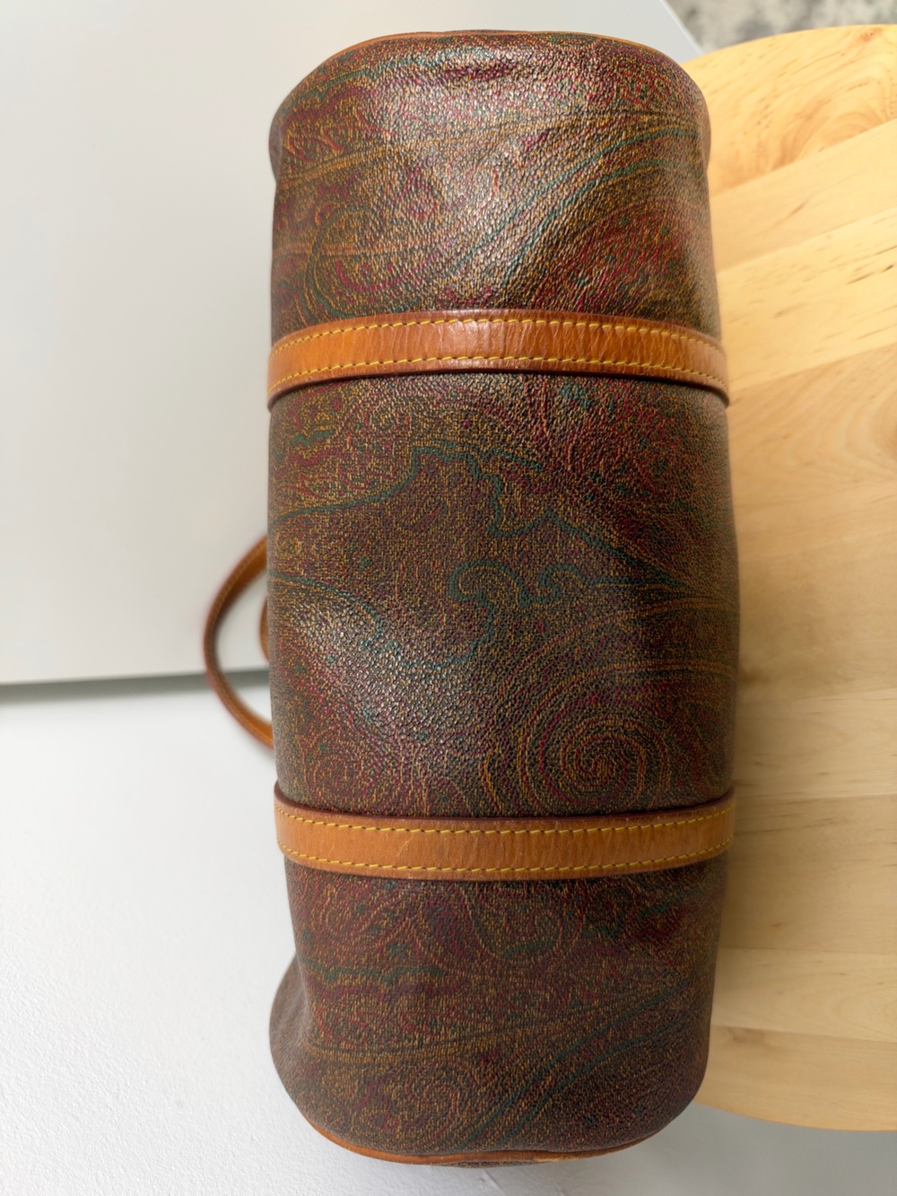 Etro Brown Paisley Barrel Bag with Tan Straps - Picture 8 of 9